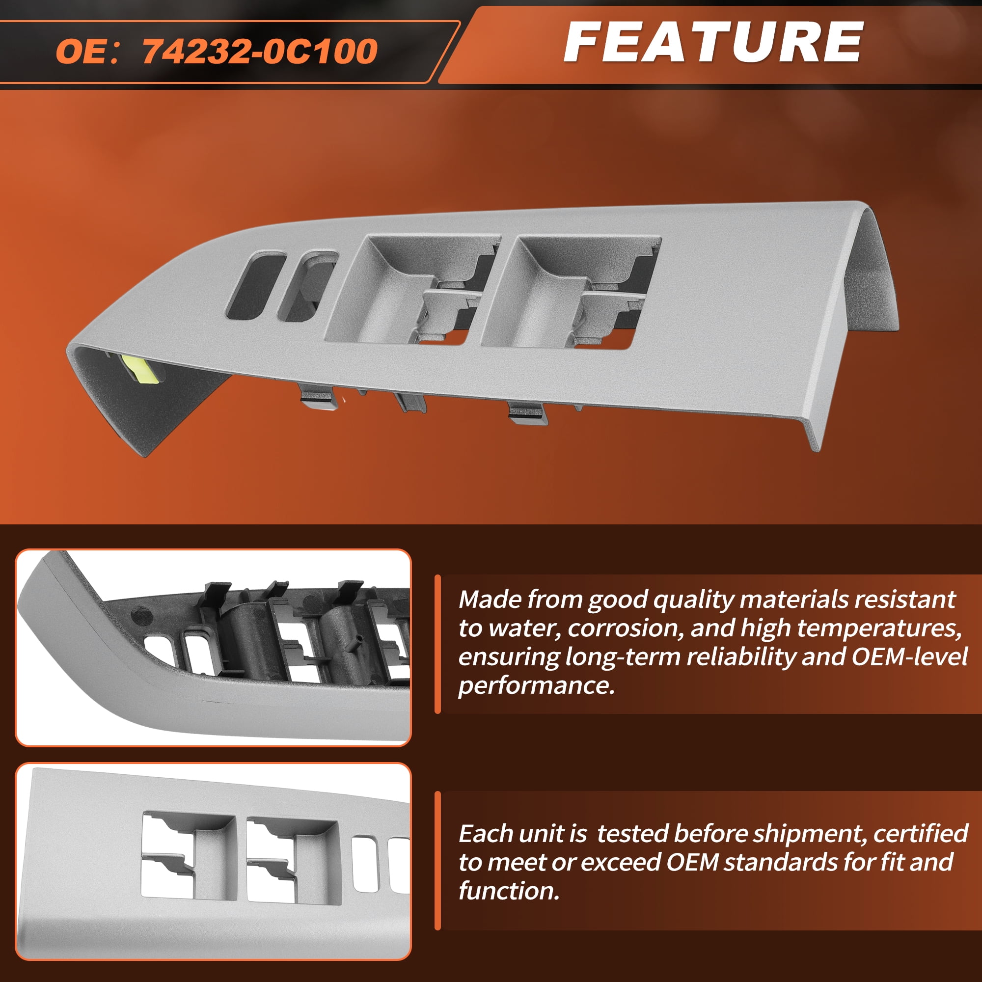 LH Driver Left Side Front Armrest Door Window Switch Panel Bezel Trim for Toyota Tundra 2007-2013 Replaces# 742320C100 Gray