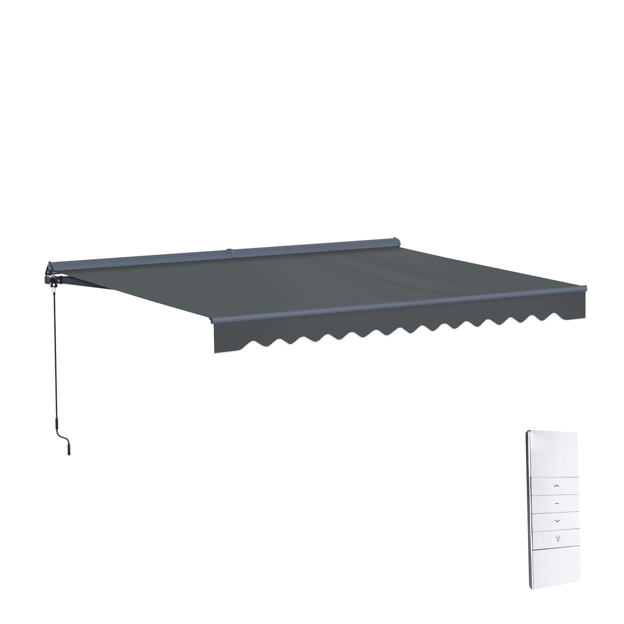 Semi-Cassette Motorized LED Luxury Patio Awning - 13 x 10 Ft - Silver Gray - Moroccan Collection