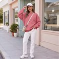 thumbnail image 2 of IAJDKMEK Womens Solid Pocket Sweatshirt - Crew Neck Sweatshirts Women Long Sleeve Pullover Oversized Tops with Pockets,Pink 2XL, 2 of 6