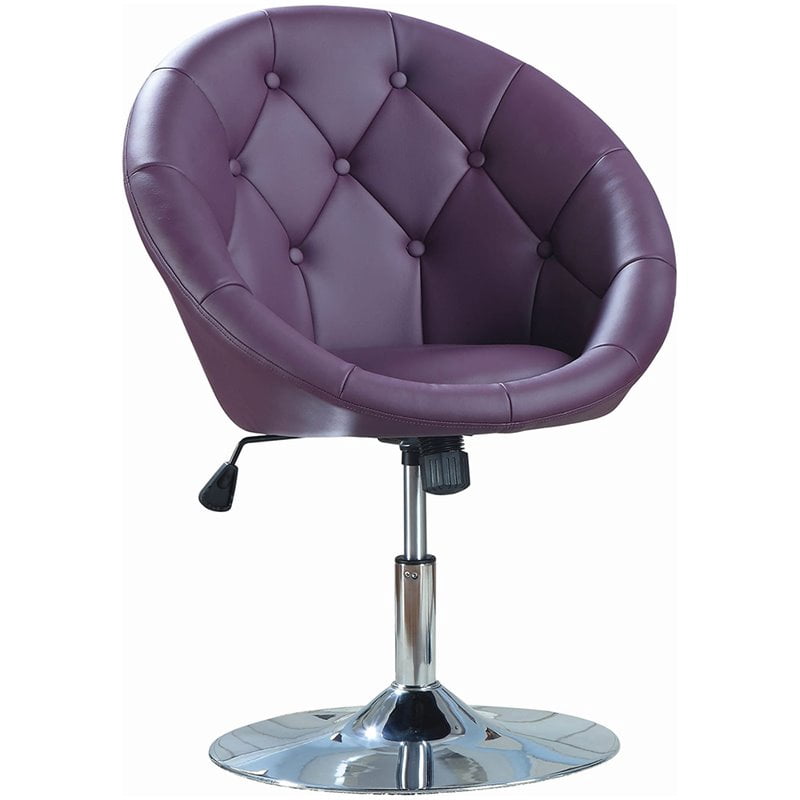 Bowery Hill Faux Leather Swivel Accent Chair in Purple and Chrome
