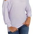 thumbnail image 3 of GUESS Womens Purple Cold Shoulder Ribbed Sheer Pullover Unlined Logo Long Sleeve Asymmetrical Neckline Sweater L, 3 of 3