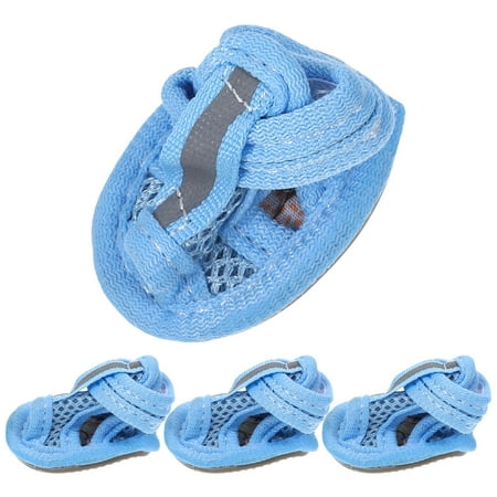 WHAMVOX 4pcs Summer Breathable Pets Dog Boots Mesh Sandals Dog Shoes Anti-slip Sneakers Pet Supplies (Blue) - Size 1