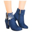 thumbnail image 5 of hopeusnice Women's Rhinestone Ankle Boots Zipper Suede Block Heel Booties Comfortable Dressy Winter Warm Shoes Blue 35, 5 of 8