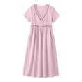 thumbnail image 6 of Dvprdro V Neck Cotton Linen Short Sleeve Tiered Maxi Dress for Women 2026 Summer Flowy A Line Beach Solid, 6 of 9