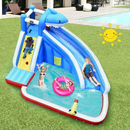slide water costway inflatable bounce 750w blower splash shark castle pool