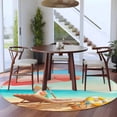 thumbnail image 4 of Welcome Summer Beach Round Living Room Rugs 7 ft, Coastal Watercolor Ocean Sky Palm Trees Lounger Washable Area Rug with Non-Slip Sturdy Edge Binding Round Carpet for Kitchen Office Bedroom, 4 of 9