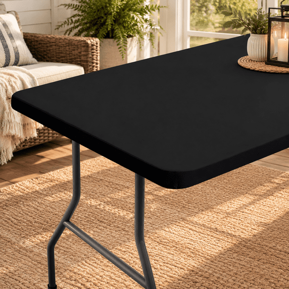 MIULSI Black Tablecloths, 30 x 96 Inch Rectangular Tablecloth, Waterproof Elastic Fitted Polyester Table Cover, Machine Washable