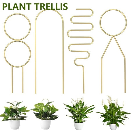 ODOMY 4Pcs Iron Plant Trellis for Indoor Potted Plants Mini Gold Plant Holders for Climbing Plants Rust-Proof House Plant Stem Support Stake for Garden Potted Plant