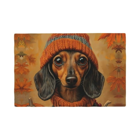 

Table Placemats Set of 6 - Autumn Dachshund Cozy Hat 12x18 In Faux Linen Double Heat Resistant Place Mats Cloth Indoor/Outdoor Placemats Washable Table Mats for Dining Kitchen Party