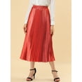 thumbnail image 2 of Falda midi Allegra K pliegues de Acordeón Metálico Rojo S, 2 of 6