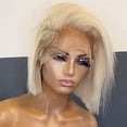 thumbnail image 2 of 613 Blonde Bob Wig Short Straight Wig Pre Plucked T Part Lace Human Hair Wigs with Baby Hair Brazilian Hair 8-16" HD Transparent Straight Bob Wig, 2 of 6