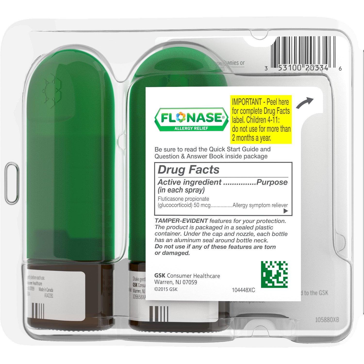 Flonase Allergy Relief Nasal Spray, 24 Hour Non Drowsy Allergy Medicine, Metered Nasal Spray - 144 Sprays (Pack of 2)