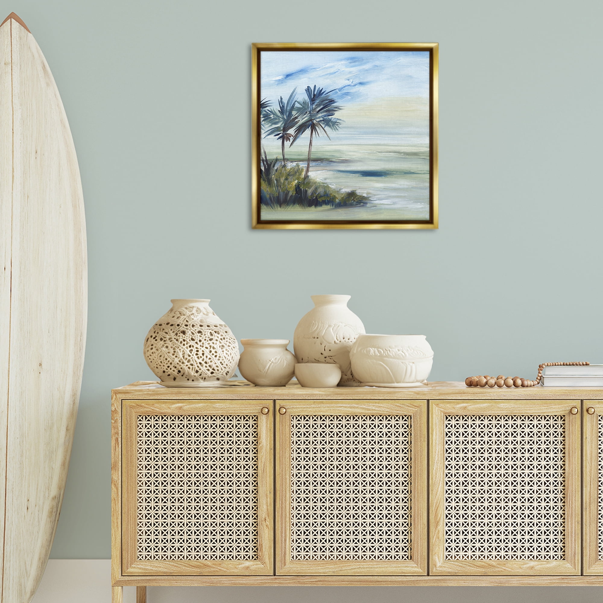 Stupell Industries Windy Palm Trees Nautical & Beach Painting Gold Floater Framed Canvas Art Print Wall Art, 25 x 25