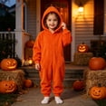thumbnail image 5 of Kids Flannel Halloween Hooded Jumpsuit, Girls & Boys Cute Bow Onesie Ghost Print Zip Up Full-body Loungewear 2026 Orange 130, 5 of 7