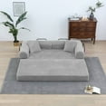 thumbnail image 4 of Convertible Sleeper Sofa Bed with Pillow, Corduroy Folding Mattress Floor Sofa Lounge Couch for Living Room, Bedroom, Light Grey, 4 of 7