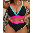 thumbnail image 4 of Plus Size Swimsuits for Curvy Women 2 Piece Push Up High Waisted Color Blocked V-Neck Ruched Drawstring Bathing Suits L-5XL, 4 of 9
