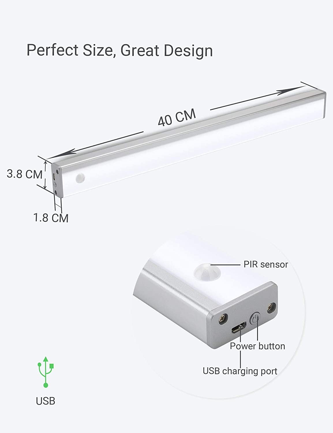 Automatic Wireless 48 LED Kitchen Cabinet Lighting Motion Sensor Rechargeable Closet Light Pantry Light, Lights Battery Operated Under Counter(158lm, 6500k, 15.8inch)