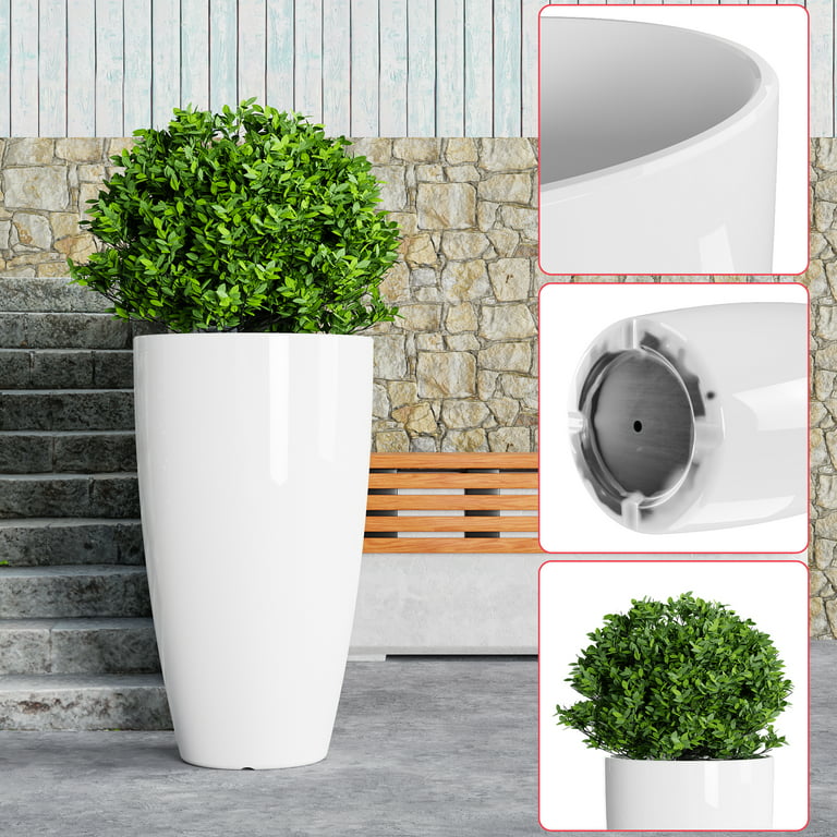 QCQHDU 21 inch Tall Planters for Outdoor Plants Set of 2,Outdoor Planters  for Front Porch,Large Pots for Plants Outdoor Indoor,White Planters Flower