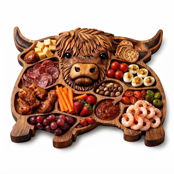 Highland Cow Charcuterie Board, Wooden Serving Board for Cheese, Snacks,