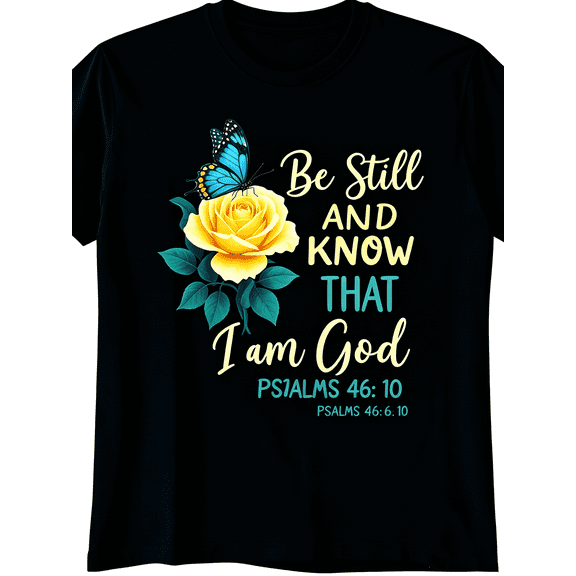 Psalm 46:10 Be Still And Know I Am God Rose Butterfly Christian Graphic T-Shirt Faith Top