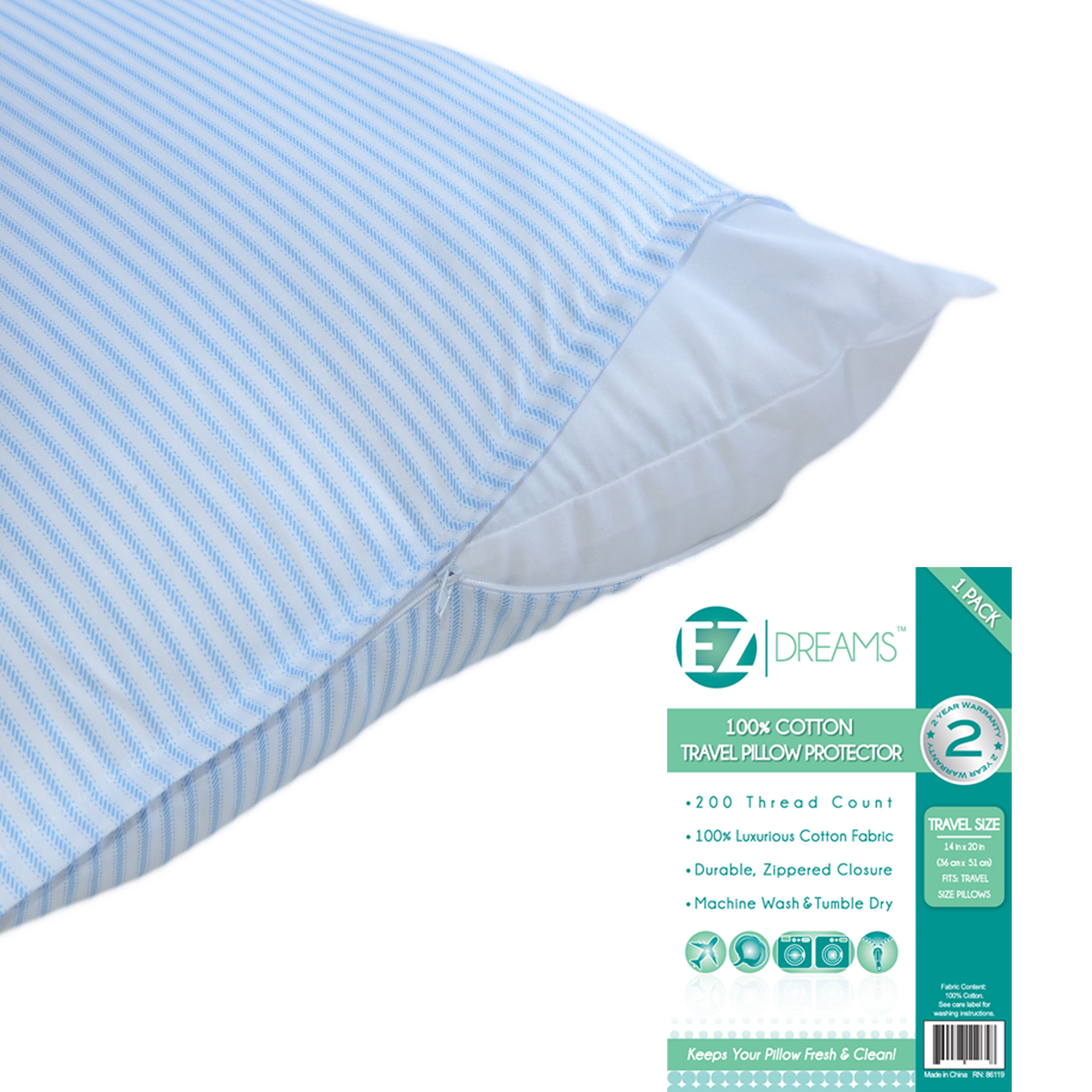 EZ Dreams Travel Size 100 Cotton Pillow Protector 200 Thread Count