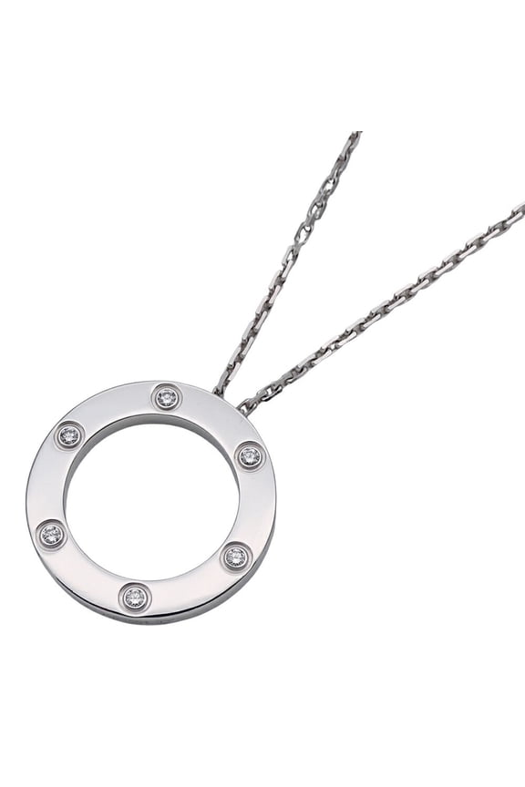 Pre-Owned Cartier Necklace for Women 750WG 6P Diamond Love Circle White Gold (Fair)