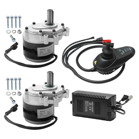 24V Electric Wheelchair Motor Kit, 2×250W Brushed Gear Motors + Joystick Controller + 24V Charge, 120RPM High Torque Mobility Scooter Replacement Set for for Rollator Walker, Low Noise