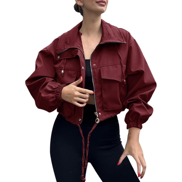 Veste Courte Décontractée pour Femmes avec Manches Longues et Col à Revers - Design à Capuche pour Style à la Mode, Parfait pour les Loisirs et les Activités Extérieures