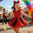 thumbnail image 2 of sususu Pink Flower Girl Dress Girls Polka Dot Tutu Skirt Layered Party Dress With Bow For Pretend Play And Dress&nbsp;Up Clothes for Girls, 2 of 4