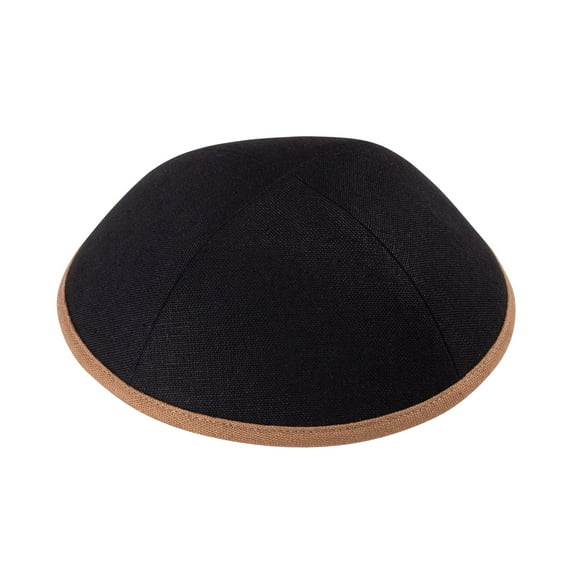 iKIPPAH Black Linen w/ Camel Rim Skull Cap
