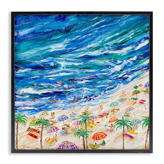 Stupell Industries Coastal Summer Beach Black Framed Giclee Art, 17 x 17, by Estelle Grengs