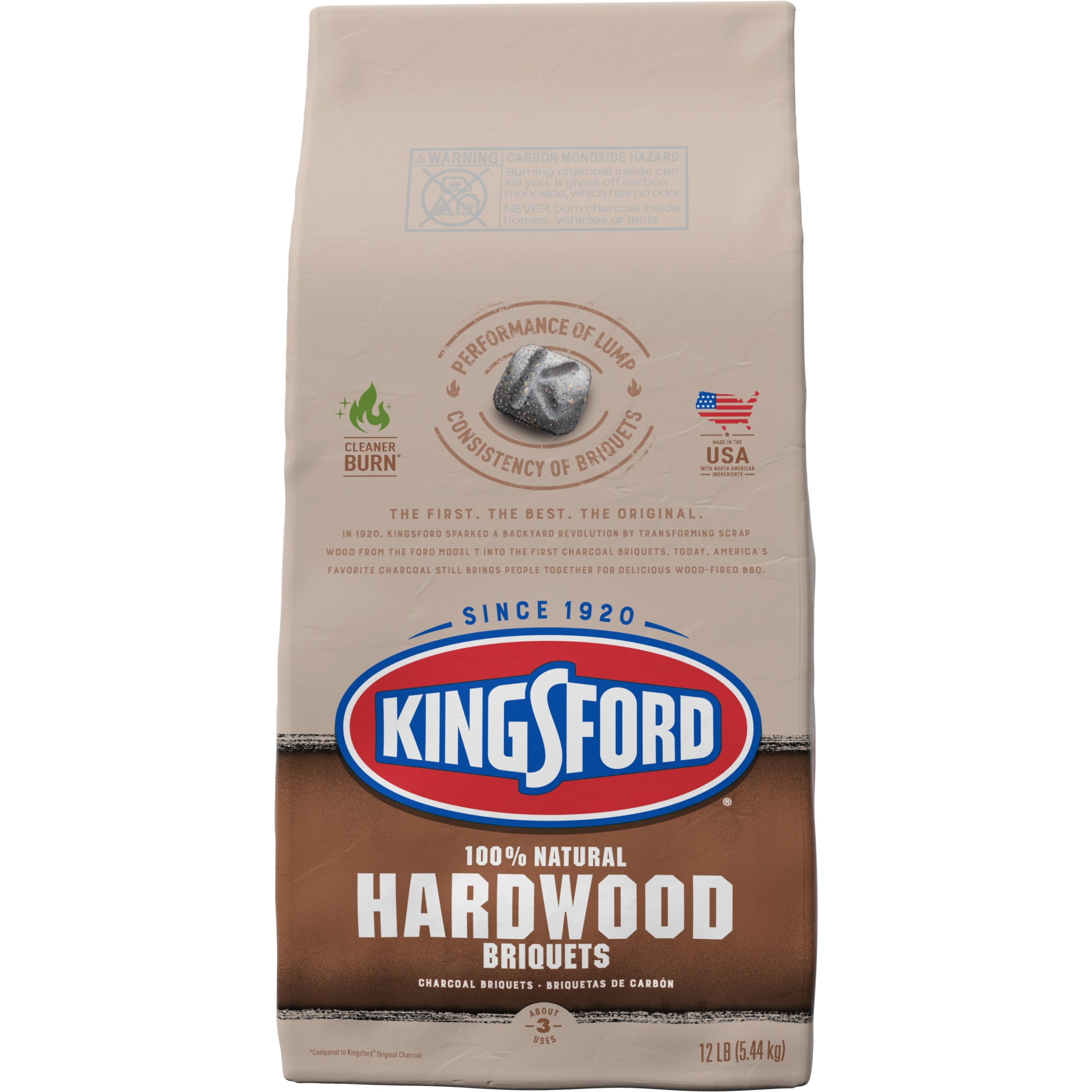 Kingsford 100% Natural Hardwood Charcoal Briquettes, 12 Pounds