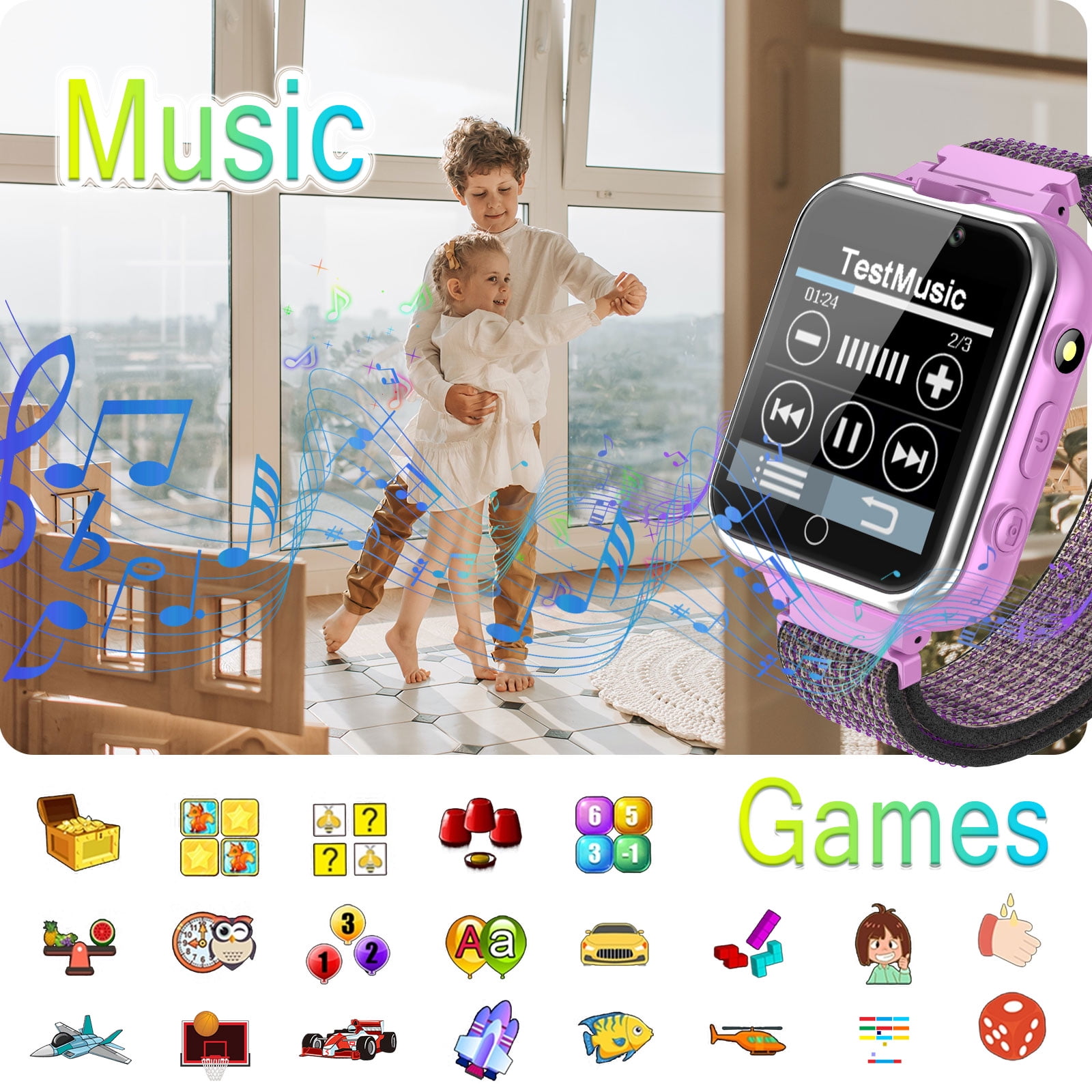 PTHTECHUS Smart Watch Cellular 1.54 In Plastic Case with Purple Silicone Band