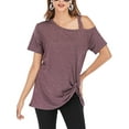 thumbnail image 5 of ALING Off The Shoulder Tops For Women Sexy Short Sleeve T-Shirt Twisted Tops Casual Loose Fit Blouses T-Shirts Boat Neck Kink Summer T-Shirts, 5 of 6