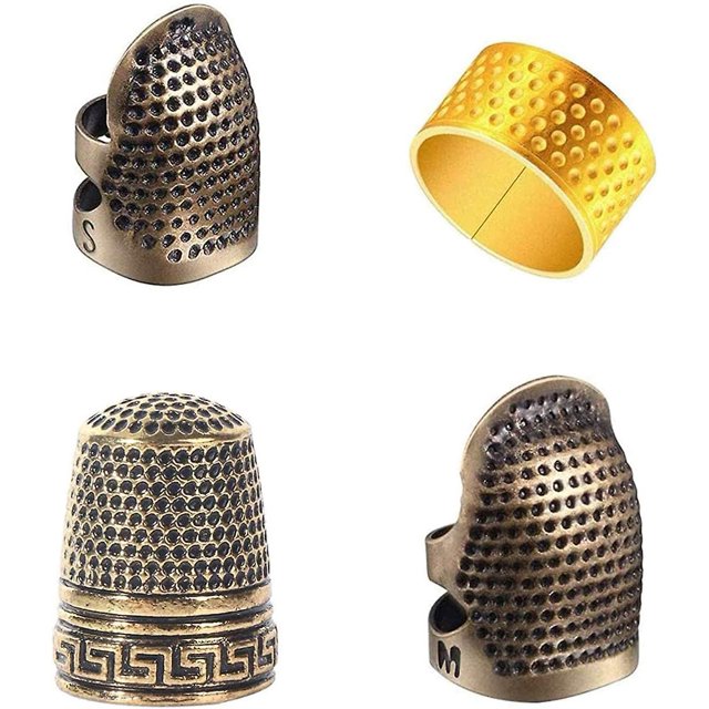 4 piezas de dedal de costura, dedal de costura de cobre y metal, protector de dedo, anillo de protección de dedo ajustable, dedal de punta de dedo, accesorio de costura para manualidades
