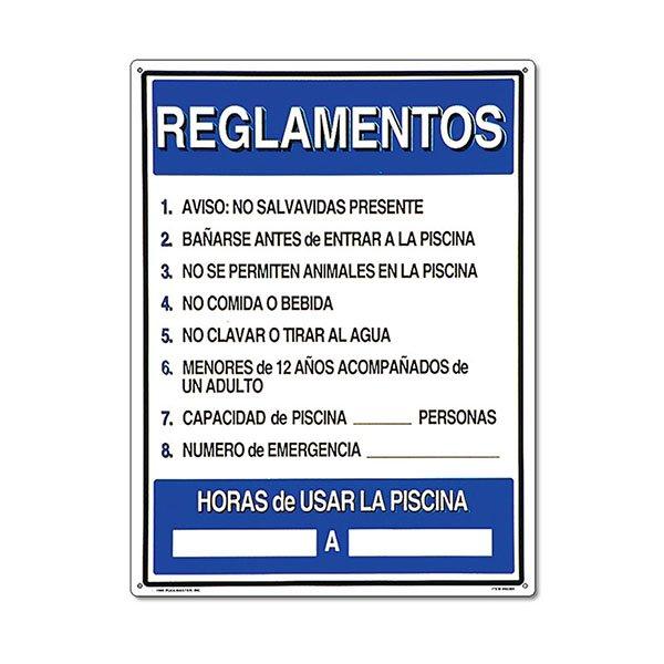 Poolmaster Spanish Language "Reglamentos Pool Rules" Sign