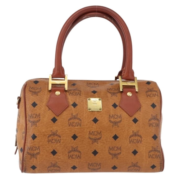 Pre-Owned MCM Visetos Logogramme Leather Brown Leather Handbag