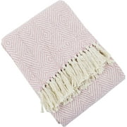 Fennco Styles Sevan Collection Soft 100% Cotton Diamond Weave Throw Blanket, 50" W x 60" L (Pink)