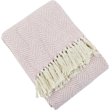 Fennco Styles Sevan Collection Soft 100% Cotton Diamond Weave Throw Blanket, 50" W x 60" L (Pink)