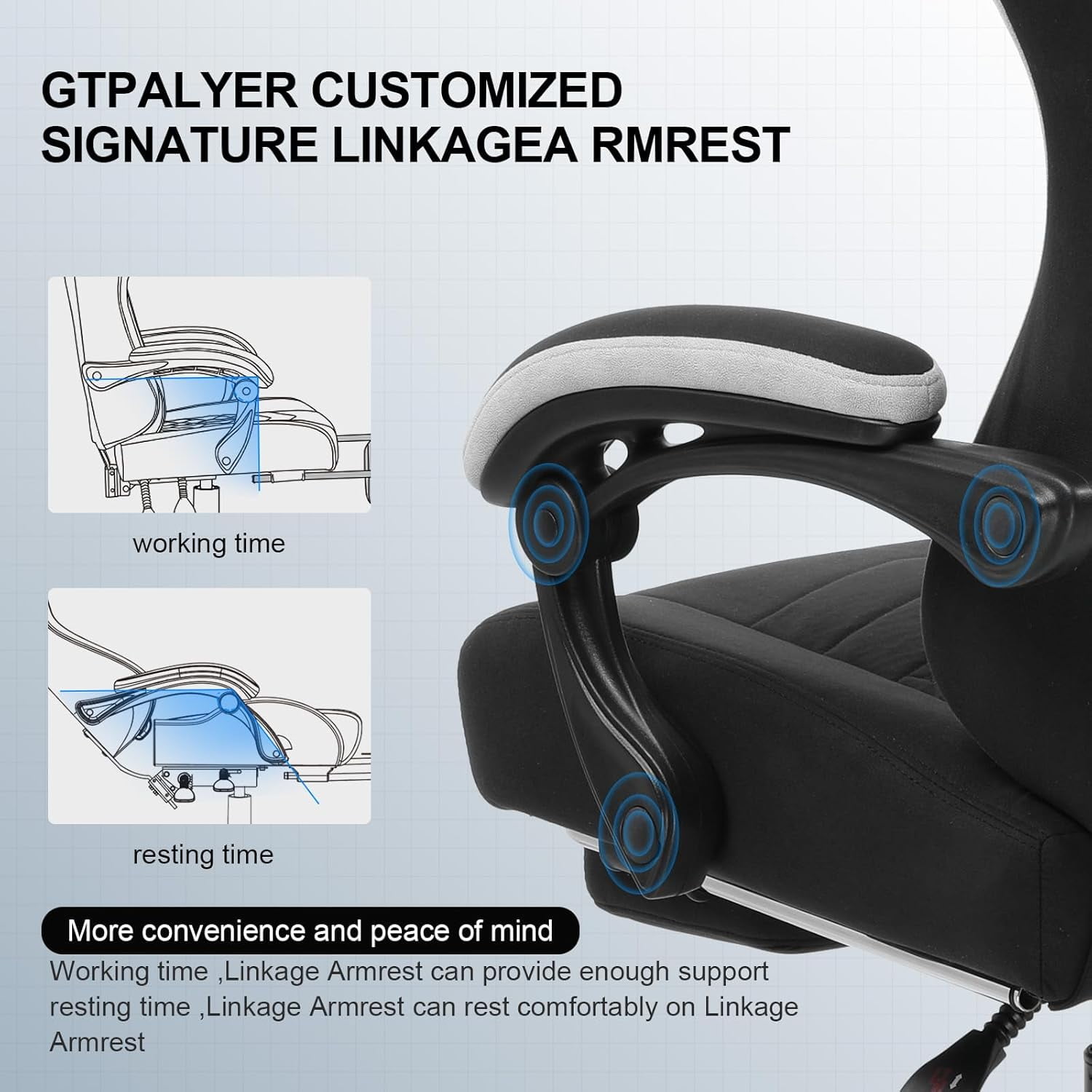 GTPLAYER Ergonomic High Back Pocket Spring Cushion Gaming Chair with Footrest & Linkage Armrests, Black