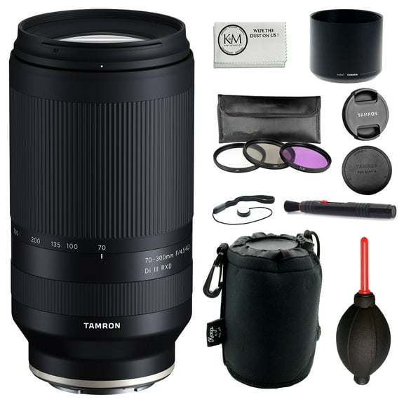 Tamron 70-300mm F/4.5-6.3 Di III RXD Lens For Sony FE Bundle with 3-Piece Filter Set   Lens Pouch   Lens Pen   Blower   Lens Cap Keeper   Microfiber Cleaning Cloth (5 Items)