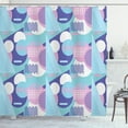 thumbnail image 1 of Geometric Shower Curtain, Memphis Style Motifs Arrangement in Cool Tones, Fabric Bathroom Set with Hooks, 69W X 84L Inches Extra Long, Grey Pink Dark Ceil Blue Pale Blue Seafoam, by Ambesonne, 1 of 2