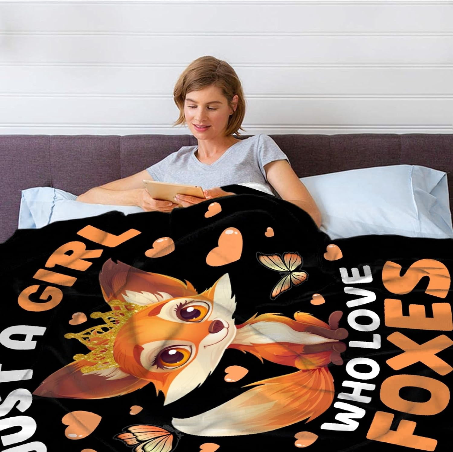 Just a Girl Who Loves Foxes Blanket Gifts for Fox Lovers Girls Women Boys Men Warm Soft Throw Cozy Blankets for Bed Couch Gift for Birthday Graduation 50"x60" for Teenagers