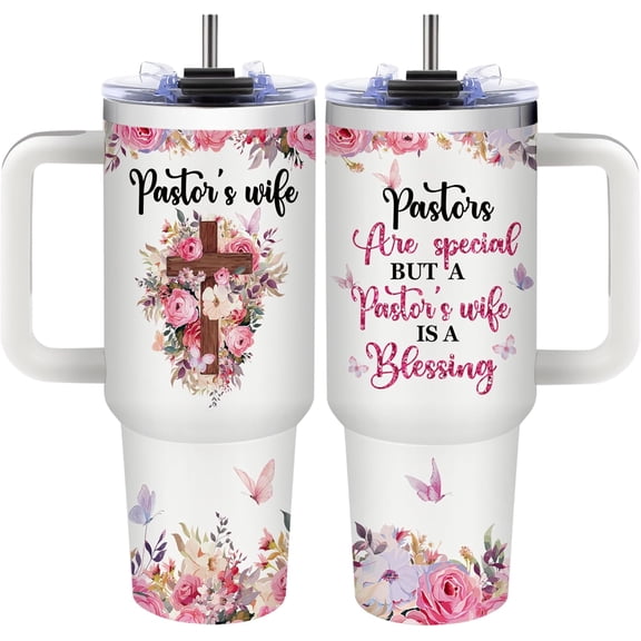 Pastor Appreciation Gifts - Pastor Wife Gifts for Women, Thank You Gift for Pastor Birthday, Wedding, Christmas, Pastor Tumbler with Handle (40oz, with Lid and Straw)