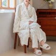 thumbnail image 4 of Fanxing White Plush Robes for Women, Premium Fleece Jacquard Warm Bathrobes Winter Knee Length Sherpa Spa Shaggy White M, 4 of 6