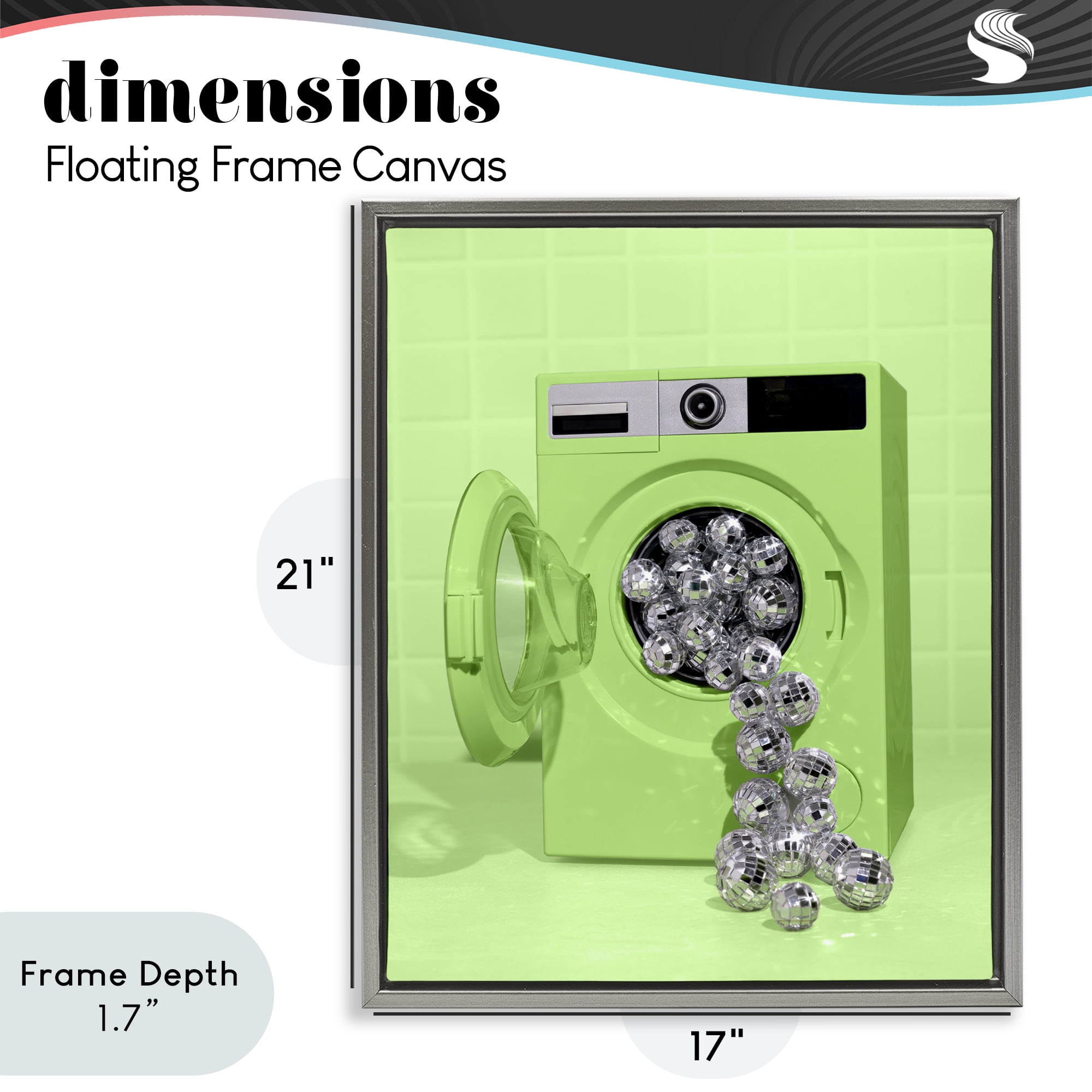 Stupell Industries Disco Laundry Machine over Lime Gray Framed Floater Canvas Wall Art, design by LISH Creative