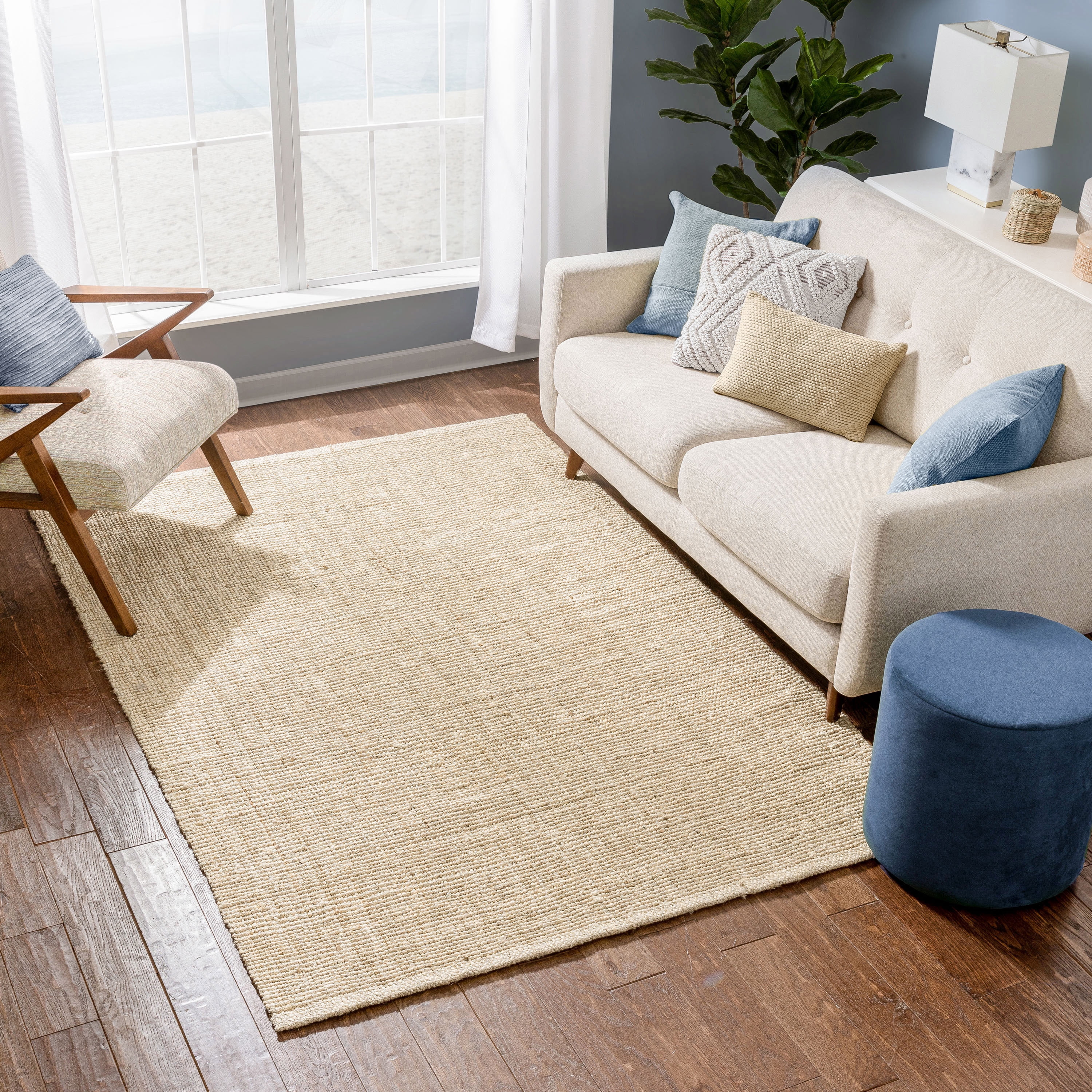 Well Woven Lani Boucle Hand-Woven Jute Farmhouse Solid Pattern Off-White Chuncky-Textured 8' x 10' Area Rug