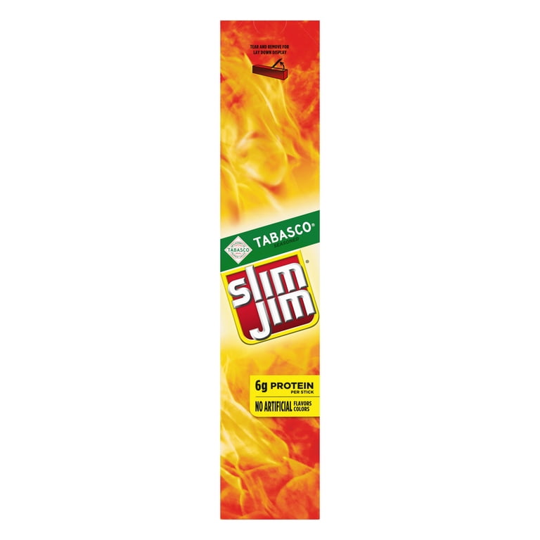 Slim Jim Giant Tabasco Seasoned Smoked Meat Sticks, Big Spicy Beef Flavor, Large 24-Count Snack Food, 0.97 oz Each