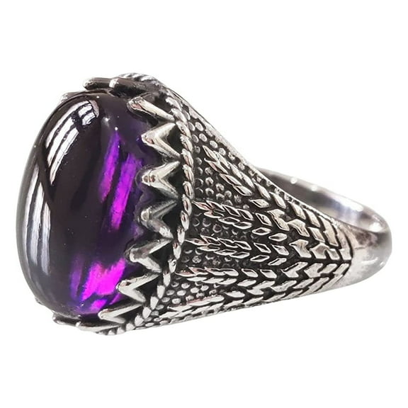 Amethyst Mans Ring, Natural Amethyst, February Birth, Silver Jewelry, 925 Silver Ring, Birthday Gift, Heavy Mens Ring, Arabic Design, Ottoman Style Ring, Christmas, Turkey Mens Signet Ring