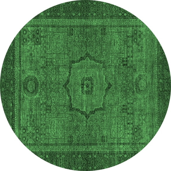 Ahgly Company Indoor Round Abstract Emerald Green Modern Area Rugs, 6' Round